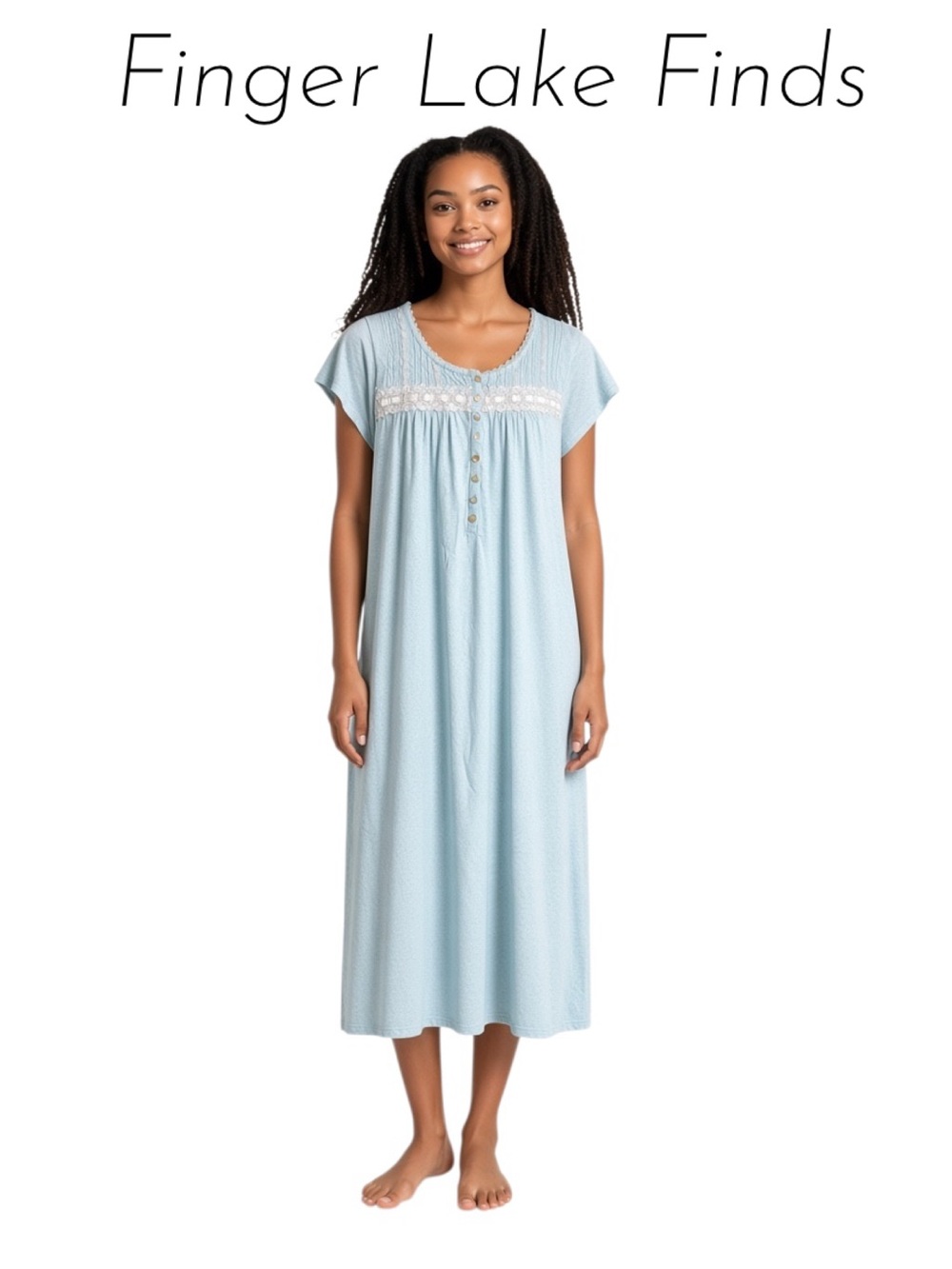 Eileen West Light Blue Floral Nightgown, M
